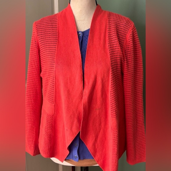 Women Sz M Nic+Zoe open front red light perforations casual cardigan sweater - Picture 2 of 9